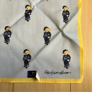 NEW Polo Ralph Lauren Bear All Over Cotton Handkerchief Scarf Pocket Square Blue